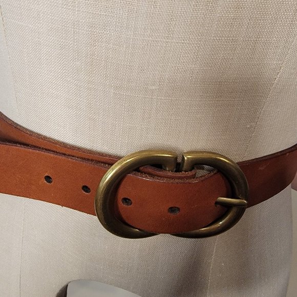 American Eagle Outfitters Leather Belt Large Brass Buckle Distressed Brown 32-36 - Picture 1 of 5